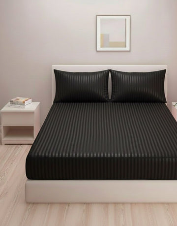 Black Satin Stripes -Fitted Sheet Set